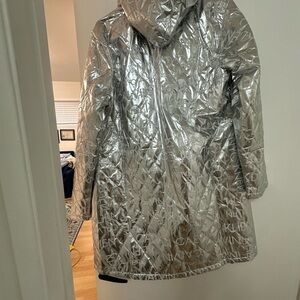 Calvin Klein Shiny Silver Quilted Puffer Coat